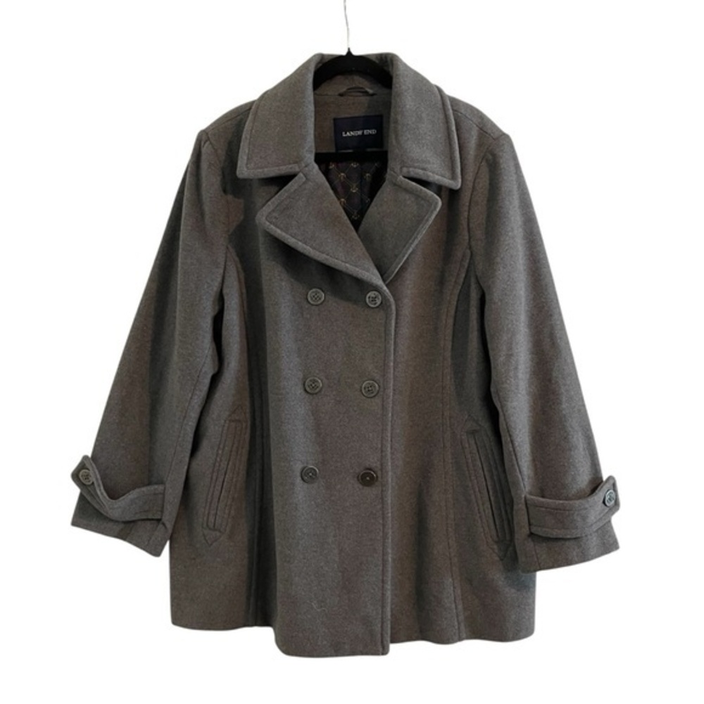 Lands' End Women's Double-Breasted Charcoal Gray Wool Cashmere Blend Peacoat 24W